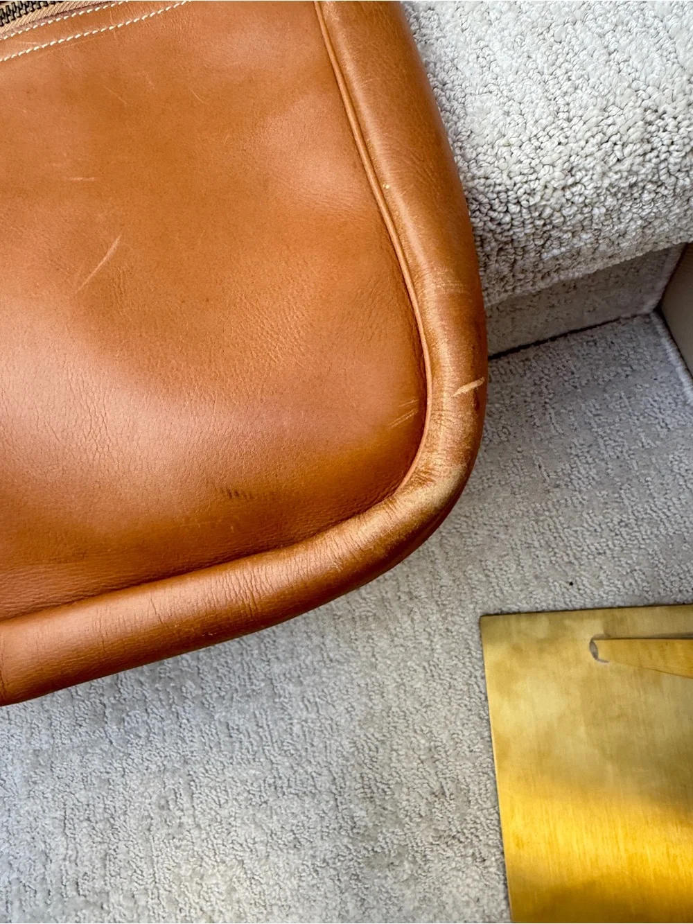 Hermes Tan & Cream Canvas Leather Messenger Tote